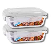 Conjunto 2 Potes Vidro Hermético Marmita Com 4 Travas 640ml