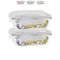 Conjunto 2 Potes Vidro Hermético marmita Fit 4 travas 370ml