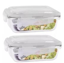 Conjunto 2 Potes Vidro Marmita Fit Vedação 4 Travas 640ml