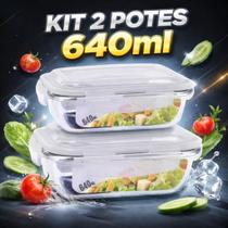 Conjunto 2 Potes Vidro Marmita Fit Vedação 4 Travas 640ml