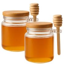 Conjunto 2 Potes Vidro P/Mel 250ml Tampa Hermética Bambu Vedação Segura Qualidade E Estilo