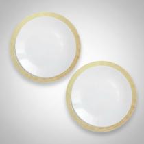 Conjunto 2 Pratos Branco Suflair Dourado Mesa Posta Festa