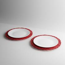 Conjunto 2 Pratos Branco Suflair Vermelho Mesa Posta Servir