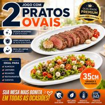 Conjunto 2 Pratos Ovais de Vidro 35cm Branco Travessa para Servir Mesa Posta Elegante Resistente Sofisticado Durável Conjunto 2 Pratos Ovais de Vidro 35cm Branco Travessa para Servir Mesa Posta Elegante Resistente Sofisticado Durável