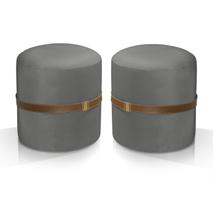 conjunto 2 pufes redondo para sala decoração Cor:Cinza