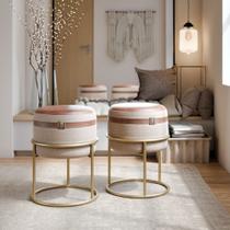 Conjunto 2 Puff Dallas redondo com pés em metal para quarto ou sala - Creme com Marrom Conjunto 2 Puff Dallas redondo com pés em metal para quarto ou sala - Creme com Marrom