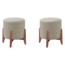 Conjunto 2 Puff Decorativo Thor Pés Madeira Catânia Recepção