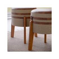 Conjunto 2 Puff Pix redondo para sala ou quarto com detalhes em couro na lateral e no assento - Bege