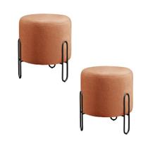 Conjunto - 2 Puffs Banqueta Mali Luxo Base Metálica Preta