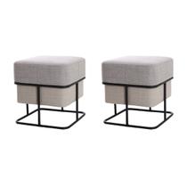 Conjunto 2 Puffs Decorativos Dubai Quadrado tecido Linho Base Aço Preto Epóxi Conjunto 2 Puffs Decorativos Dubai Quadrado tecido Linho Base Aço Preto Epóxi
