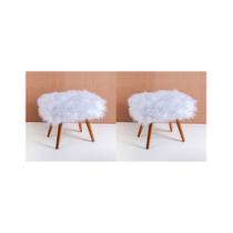 Conjunto 2 Puffs Siena Pés Palito Tecido Pelúcia Branco Salaone