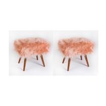Conjunto 2 Puffs Siena Pés Palito Tecido Pelúcia Rose Salaone