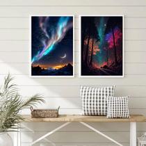 Conjunto 2 Quadros Decorativos Aurora Boreal 45x34cm Conjunto 2 Quadros Decorativos Aurora Boreal 45x34cm