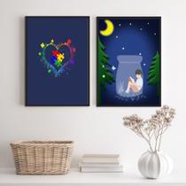 Conjunto 2 Quadros Decorativos Autismo 45x34cm - com vidro