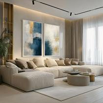 Conjunto 2 Quadros Decorativos com Moldura Caixa Abstrato Azul Dourado Kit para Sala, Escritorio, Hall Cozinha Conjunto 2 Quadros Decorativos com Moldura Caixa Abstrato Azul Dourado Kit para Sala, Escritorio, Hall Cozinha