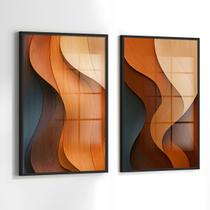 Conjunto 2 Quadros Decorativos com Moldura Caixa Abstrato Curvas Kit para Sala, Escritorio, Hall Cozinha Conjunto 2 Quadros Decorativos com Moldura Caixa Abstrato Curvas Kit para Sala, Escritorio, Hall Cozinha
