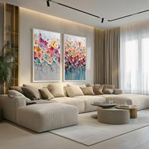 Conjunto 2 Quadros Decorativos com Moldura Caixa Colorido Floral Relevo Kit para Sala, Escritorio, Hall Cozinha Conjunto 2 Quadros Decorativos com Moldura Caixa Colorido Floral Relevo Kit para Sala, Escritorio, Hall Cozinha