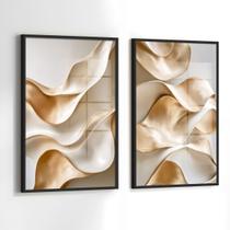 Conjunto 2 Quadros Decorativos com Moldura Caixa Curvas Bege Brilho para Sala, Escritorio, Hall Cozinha