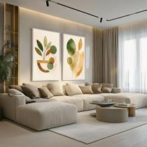 Conjunto 2 Quadros Decorativos com Moldura Caixa Folhas Abstrato Kit para Sala, Escritorio, Hall Cozinha Conjunto 2 Quadros Decorativos com Moldura Caixa Folhas Abstrato Kit para Sala, Escritorio, Hall Cozinha