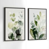 Conjunto 2 Quadros Decorativos com Moldura Caixa Folhas Aquarela Kit para Sala, Escritorio, Hall Cozinha Conjunto 2 Quadros Decorativos com Moldura Caixa Folhas Aquarela Kit para Sala, Escritorio, Hall Cozinha
