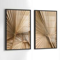 Conjunto 2 Quadros Decorativos com Moldura Caixa Palhas Abstrato Kit para Sala, Escritorio, Hall Cozinha