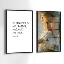 Conjunto 2 Quadros Decorativos com Moldura e Acrilico Cristal semelhante Vidro Jesus Pastor Frase para Sala, Escritorio, H Conjunto 2 Quadros Decorativos com Moldura e Acrilico Cristal semelhante Vidro Jesus Pastor Frase para Sala, Escritorio, H