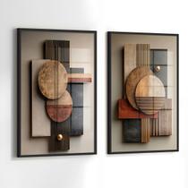 Conjunto 2 Quadros Decorativos com Moldura e Acrilico Cristal Vidro Abstrato Dourado Arte Kit para Sala, Escritorio, Hall Cozinha