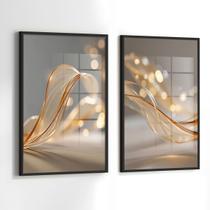 Conjunto 2 Quadros Decorativos com Moldura e Acrilico Cristal Vidro Abstrato Dourado Luxo Kit para Sala, Escritorio, Hall Cozinha Conjunto 2 Quadros Decorativos com Moldura e Acrilico Cristal Vidro Abstrato Dourado Luxo Kit para Sala, Escritorio, Hall Cozinha