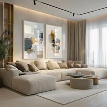 Conjunto 2 Quadros Decorativos com Moldura e Acrilico Cristal Vidro Abstrato Moderno Kit para Sala, Escritorio, Hall Cozinha