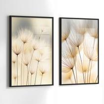 Conjunto 2 Quadros Decorativos com Moldura e Acrilico Cristal Vidro Dente Leao Suave Kit para Sala, Escritorio, Hall Cozinha
