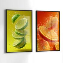 Conjunto 2 Quadros Decorativos com Moldura e Acrilico Cristal Vidro Frutas Cozinha Kit para Sala, Escritorio, Hall Cozinha