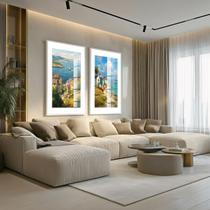 Conjunto 2 Quadros Decorativos com Moldura e Acrilico Cristal Vidro Paisagem Arte Kit para Sala, Escritorio, Hall Cozinha Conjunto 2 Quadros Decorativos com Moldura e Acrilico Cristal Vidro Paisagem Arte Kit para Sala, Escritorio, Hall Cozinha