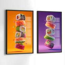 Conjunto 2 Quadros Decorativos com Moldura e Acrilico Cristal Vidro Sushi Bar Kit para Sala, Escritorio, Hall Cozinha Conjunto 2 Quadros Decorativos com Moldura e Acrilico Cristal Vidro Sushi Bar Kit para Sala, Escritorio, Hall Cozinha
