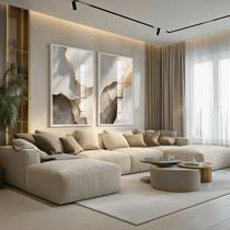 Conjunto 2 Quadros Decorativos com Moldura e Acrilico Cristal Vidro Tons Areia 3D Kit para Sala, Escritorio, Hall Cozinha
