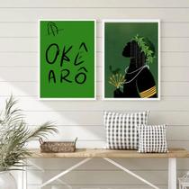 Conjunto 2 Quadros Decorativos Okê ArôOxóssi 33x24cm - com vidro