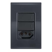 Conjunto 2 Simples + 1 Tomada 10A - Tramontina Liz Grafite Conjunto 2 Simples + 1 Tomada 10A - Tramontina Liz Grafite