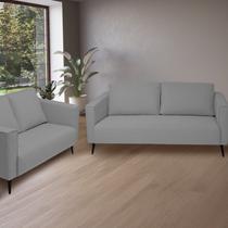 Conjunto 2 Sofás 3 e 2 Lugares Tecido Poliéster Fun Cinza Escuro