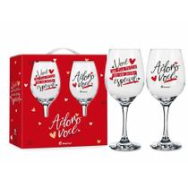 Conjunto 2 Taça de Vinho na Caixa Adoro Você Presente Brasfoot