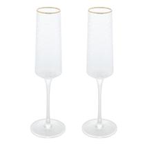 Conjunto 2 Taças Champanhe Cristal Martelado Petra Fio Ouro