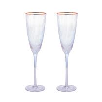 Conjunto 2 taças de champanhe de vidro c borda dourada wolff