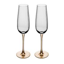 Conjunto 2 Taças de Champanhe de Vidro C/ Haste Âmbar Classic 230ml
