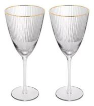 Conjunto 2 Taças de vidro para vinho com Borda Dourada Lines 400ml - Wolff