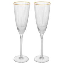 Conjunto 2 taças para champanhe de vidro com borda dourada lines 300 ml