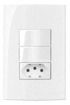 Conjunto 2 Tecla Interruptor Simples e 1 Tomada 2 Polos + Terra 10A 250V Embutir Sleek Branco