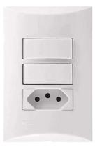 Conjunto 2 Teclas Interruptor Simples e 1 Tomada 2P+T 10A 250V Embutir Brava Iriel Branco