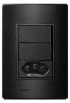 Conjunto 2 Teclas Simples e 1 Tomada 2 Polos + Terra 10A 250V Embutir Revitá Soprano Preto Carbono