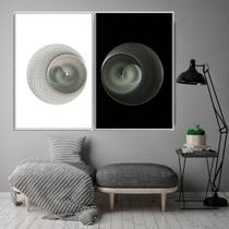Conjunto 2 Telas Fractal Preto E Branco Com Moldura 90X60Cm