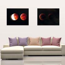Conjunto 2 Telas Quadro Decorativo Eclipse Lunar Fundo Preto - Decore Papéis de Parede