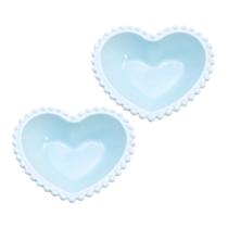 Conjunto 2 Tigela Bowls Coração Azul Bebe 15 cm Porcelana - Wolff
