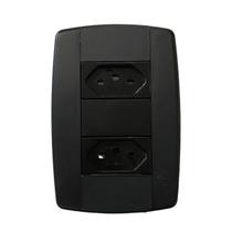 Conjunto 2 Tomadas Preta Monobloco 2P+T 10A 250V 4x2 Ilumi Conjunto 2 Tomadas Preta Monobloco 2P+T 10A 250V 4x2 Ilumi